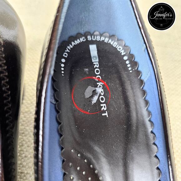 Rockport Dark Brown NWOT Patent Leather Slip On Block Heel Pumps Size 7W - Picture 10 of 13